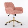 Office Chair, Artificial Rabbit Hair Home Office Chair With Golden Metal Base, Adjustable Desk Chair Swivel Office Chair, Vanity Chair - Pink - Image 5