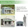 Large Wooden Dog House Outdoor / Indoor Dog Crate, Cabin Style, With Porch, 2 Doors - Gray / Green - Image 7