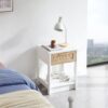 15.75" Rattan End Table With Drawer, Modern Nightstand, Side Table For Living Room, Bedroom - White - Image 2