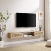 Modern Rattan Door Floating TV Stand For TVs Up To 80" - Coastal Oak - Image 4
