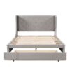 Queen Size Storage Upholstered Platform Bed With Wingback Headboard And A Big Drawer - Gray - Image 3