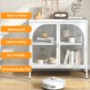 Metal Sideboard Cabinet, Accent Storage Cabinet With 2 Glass Doors, Modern Coffee Bar Cabinet With Adjustable Shelves 154 Lbs Capacity For Kitchen, Living Room And Hallway - White - Image 10