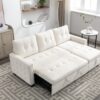 Reversible Sectional Storage Sleeper Sofa Bed, L-Shape 2 Seat Sectional Chaise With Storage, Skin-Feeling Velvet Fabric - Beige - Image 7
