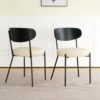 Modern Gray Simple Dining Chair Upholstered Chair Family Bedroom Stool Back Dressing, Black Round Table Set, Bentwood Covered With Ash Veneer Chair Back, Chair Metal Legs (Set of 3) - Black / Cream - Image 8