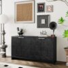 Accent Cabinet Farmhouse Style 4 Door Wooden Cabinet Sideboard Buffet Server Cabinet Storage Cabinet, For Living Room, Entryway, Hallway, Office, Kitchen And Dining Room - Antique Black - Image 3