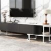 Modern Extendable TV Stand For TVs Up To 75", Entertainment Center Media Console With 3 Drawers, Metal Adjustable Legs For Living Room - Black White - Image 10
