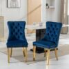 Nikki - Modern, High-End Tufted Solid Wood Contemporary Velvet Upholstered Dining Chair With Golden Stainless Steel Plating Legs, Nailhead Trim (Set of 2) - Blue / Gold - Image 14