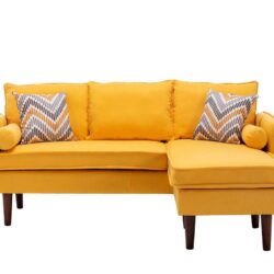 Mia - Sectional Sofa Chaise With USB Charger And Pillows - Yellow
