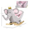 Qaba - Baby Rocking Horse Elephant Rocking Chair Toddler Rocker Toy With Sound Wooden Base Seat Safety Belt For 1.5-3 Year Old - Gray - Image 10