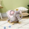 Qaba - Baby Rocking Horse Elephant Rocking Chair Toddler Rocker Toy With Sound Wooden Base Seat Safety Belt For 1.5-3 Year Old - Gray - Image 2