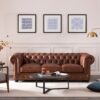 Traditional Tufted Leather Chesterfield Nailhead Sofa - Light Brown - Image 4