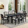 Topmax - Rustic Extendable Dining Table Set With Removable Leaf, 6 Upholstered Armless Dining Chairs And 2 Padded Arm Chairs, 9 Pieces - Black - Image 4