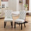 Nikki - Modern, High-End Tufted Solid Wood Contemporary And Velvet Upholstered Dining Chair With Wood Legs Nailhead Trim (Set of 2) - White / Pink - Image 16
