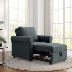 3 In 1 Sofa Bed Chair, Convertible Sleeper Chair Bed, Adjust Backrest Into A Sofa, Lounger Chair, Single Bed, Modern Chair Bed Sleeper For Adults - Deep Blue