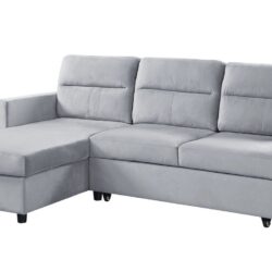 Ivy - Velvet Reversible Sleeper Sectional Sofa With Storage Chaise And Side Pocket - Light Gray