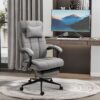 Vinsetto - Executive Linen-Feel Fabric Office Chair High Back Swivel Task Chair With Adjustable Height Upholstered Retractable Footrest, Headrest And Padded Armrest - Light Gray - Image 9