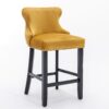 Contemporary Velvet Upholstered Wing-Back Barstools With Button Tufted Decoration And Wooden Legs, And Chrome Nailhead Trim, Leisure Style Bar Chairs, Bar Stools (Set of 4) - Gold - Image 4