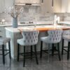 Contemporary Velvet Upholstered Wing-Back Barstools With Button Tufted Decoration And Wooden Legs, And Chrome Nailhead Trim, Leisure Style Bar Chairs, Bar Stools (Set of 4) - Gray - Image 17