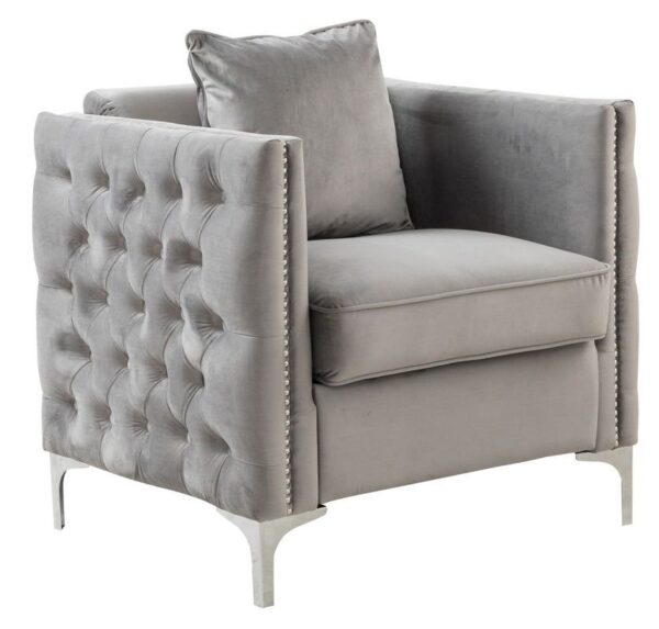 Bayberry - Velvet Chair With 1 Pillow - Gray