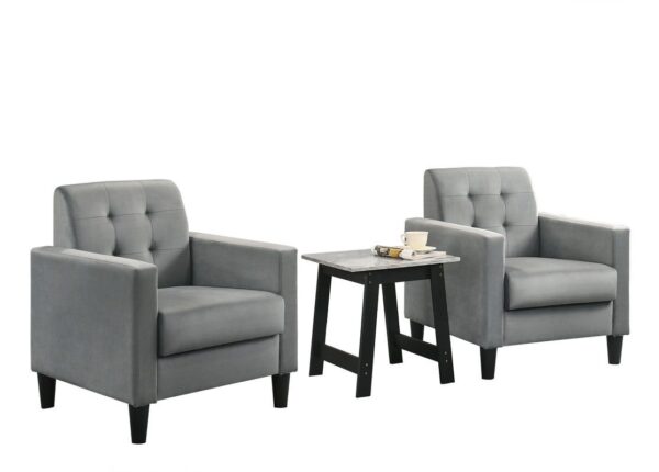 Hale - Velvet Armchairs And End Table Living Room (Set of 3) - Light Gray