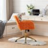 Office Chair, Artificial Rabbit Hair Home Office Chair With Golden Metal Base, Adjustable Desk Chair Swivel Office Chair, Vanity Chair - Orange - Image 18