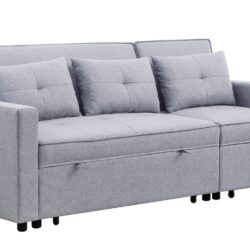 Zoey - Linen Convertible Sleeper Sofa With Side Pocket - Light Gray
