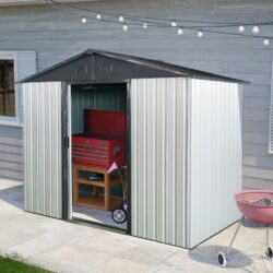 8Ft X 4Ft Outdoor Metal Storage Shed With Sliding Door And Foundation For Backyard, Patio, Lawn - White / Black