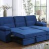Kipling - Velvet Fabric Reversible Sleeper Sectional Sofa Chaise - Blue - Image 8