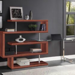 Buck II - Clear Glass, Chrome High Gloss Writing Desk With Shelf - Walnut