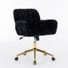 Office Chair, Artificial Rabbit Hair Home Office Chair With Golden Metal Base, Adjustable Desk Chair Swivel Office Chair, Vanity Chair - Black - Image 4