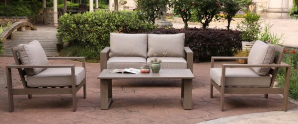 4 Piece Sofa Seating Group With Cushions, Wood Grained - Light Brown