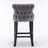 Contemporary Velvet Upholstered Wing-Back Barstools With Button Tufted Decoration And Wooden Legs, And Chrome Nailhead Trim, Leisure Style Bar Chairs, Bar Stools (Set of 4) - Gray - Image 6