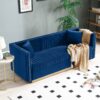 Contemporary Vertical Channel Tufted Velvet Sofa Loveseat Upholstered 2 Pieces Set With 4 Pillows - Blue - Image 4