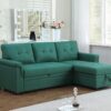 Lucca - Linen Reversible Sleeper Sectional Sofa With Storage Chaise - Green - Image 5