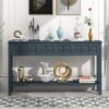 Rustic Entryway Console Table Long Sofa Table With Two Different Size Drawers And Bottom Shelf For Storage - Navy - Image 3