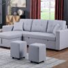 Dennis - Linen Fabric Reversible Sleeper Sectional With Storage Chaise And 2 Stools - Light Gray - Image 10