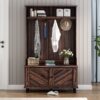 Hall Tree With 4 Hooks, Coat Hanger, Entryway Bench, Storage Bench, 3 In 1 Design, For Entrance, Hallway - Brown - Image 2