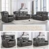 2 Seater Home Theater Recliner Manual Recliner Chair With A Storage Box And Two Cup Holders For Living Room - Gray - Image 6