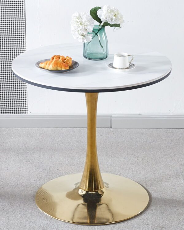 Tulip Table Mid-Century Dining Table For 2 - 4 People With Round MDF Table Top, Pedestal Dining Table, End Table Leisure Coffee Table, Ceramic And MDF Top - Golden / White