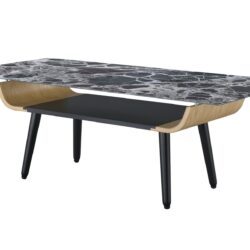 Landon - Table With Glass Black Marble Texture Top And Bent Wood Design - Coffee