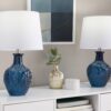Gloria - Round Contemporary Lamp (Set of 2) - Dark Moroccan Blue / Chrome / White - Image 5