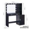 Vanity Desk With Mirror And Lights, 46.4In Dressing Table With 2 Large Drawer & Large Vertical Organizer, 3 Level Dresser & 3 Lighting Modes Adjustable Brightness, Suitable For Bedroom - Black - Image 6
