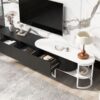 Modern Extendable TV Stand For TVs Up To 75", Entertainment Center Media Console With 3 Drawers, Metal Adjustable Legs For Living Room - Black White - Image 9