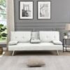 Futon Sofa Bed With Armrest Two Holders - White - Image 2