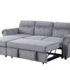 Ashton - Velvet Fabric Reversible Sleeper Sectional Sofa Chaise - Gray - Image 5