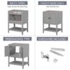 Bathroom Vanity Base Only, Soild Wood Frame, Bathroom Storage Cabinet With Doors And Open Shelf - Gray - Image 5