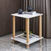 2 Piece Side Table, 2 Tier Space End Table, Modern Night Stand, Sofa Table, Side Table With Storage Shelve - White / Oak - Image 5