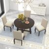 5 Piece Farmhouse Dining Table Set Wood Round Extendable Dining Table And 4 Upholstered Dining Chairs - Espresso - Image 4