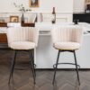 Beige Swivel Bar Stools, High-Back, Adjustable, Upholstered With Elegant Metal Back Accents For Kitchen, Bar, Or Dining Room (Set of 2) - Beige - Image 3