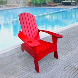 Outdoor Or Indoor Wood Adirondack Chair With An Hole To Hold Umbrella, On The Arm - Red